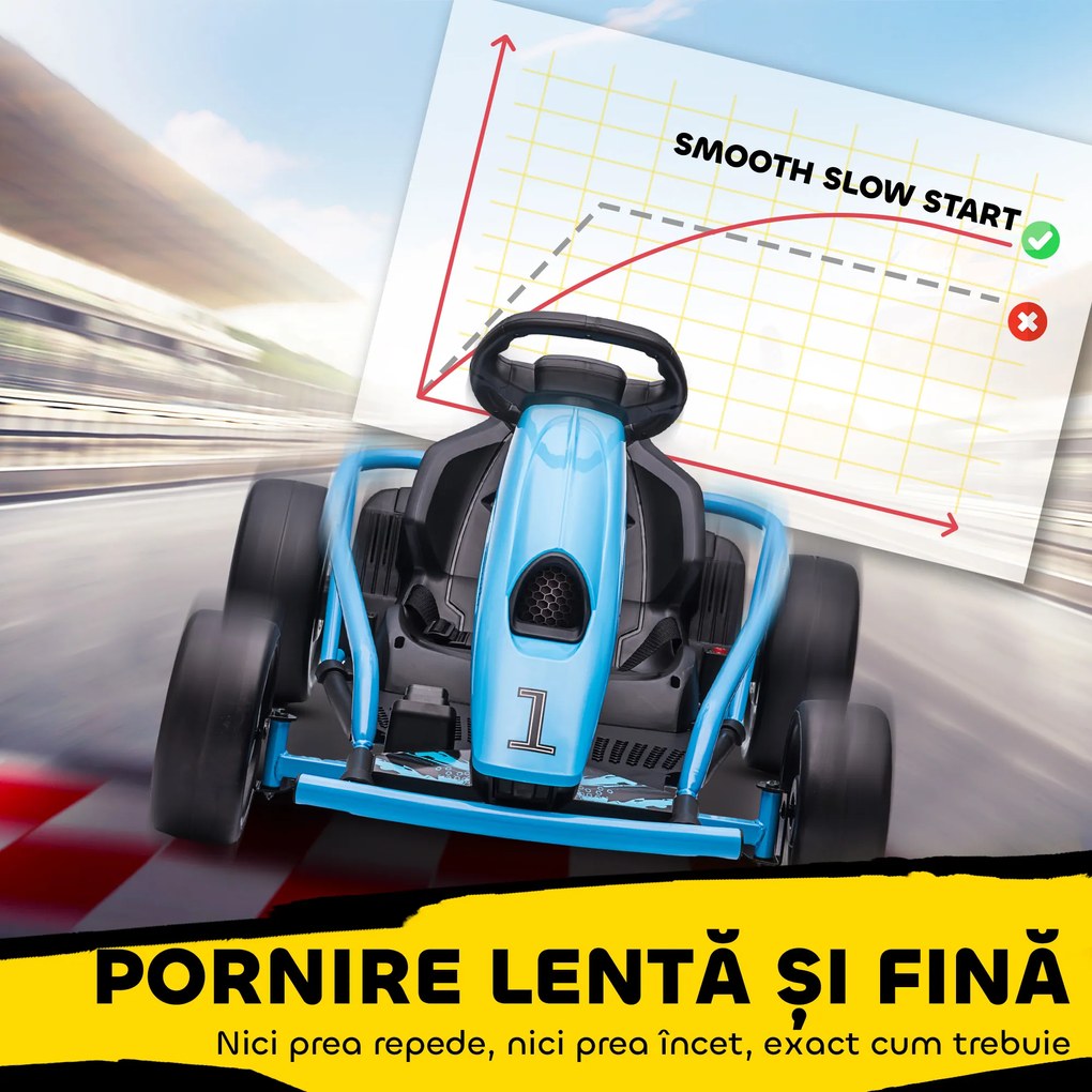 HOMCOM Go Kart Electric pentru Copii, Kart cu Pedale pentru Copii cu Pornire Lentă, Claxon, 115x77x54 cm, Albastru | Aosom Romania