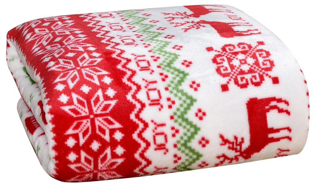 Patura microplus de Craciun BUCURIA DE CRACIUN alba Dimensiune: 200 x 220 cm