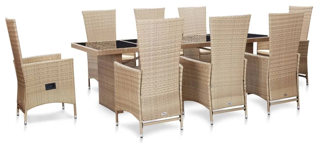 vidaXL Set mobilier de exterior cu perne, 9 piese, bej, poliratan