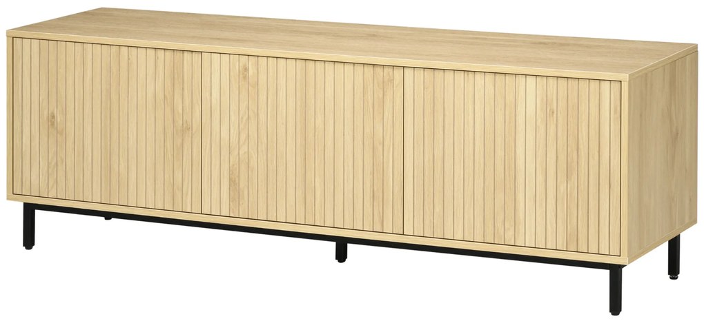 HOMCOM Mobilier banc TV, banc TV până la 65 de inci, 3 dulapuri, 2 orificii pentru cabluri, cu rafturi reglabile - dim. 150L x 40D x 51H cm | Aosom Romania
