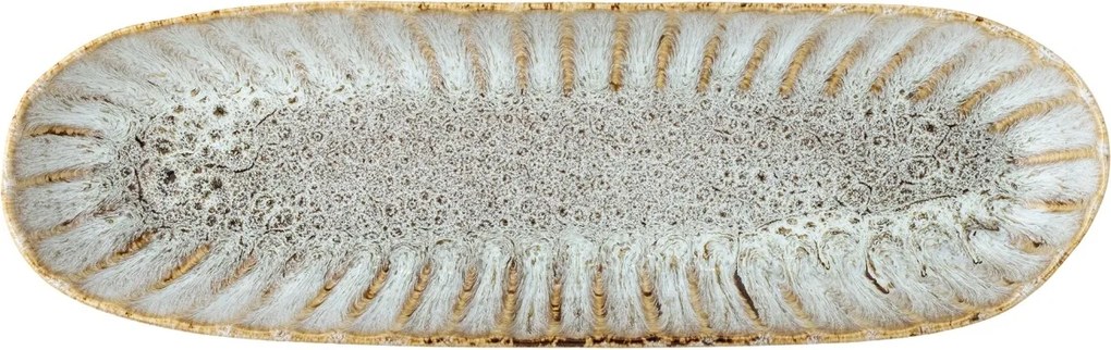 Platou de servire rustic din ceramică cu nuanțe de albastru, verde și maro, 37,5×12×4 cm, „Fleur"