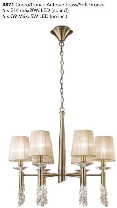 Candelabru elegant cu 6 brate Tiffany alama antique/ abajur soft bronz
