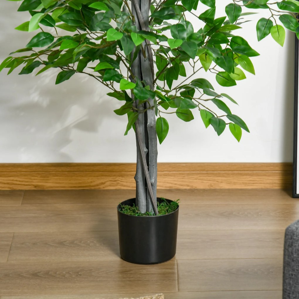 HOMCOM ficus artificial, ghiveci inclus, 135 cm, verde | Aosom Romania