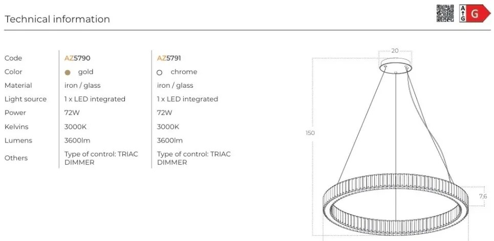 Lustra suspendata LED SPARK 80 DIMM CH