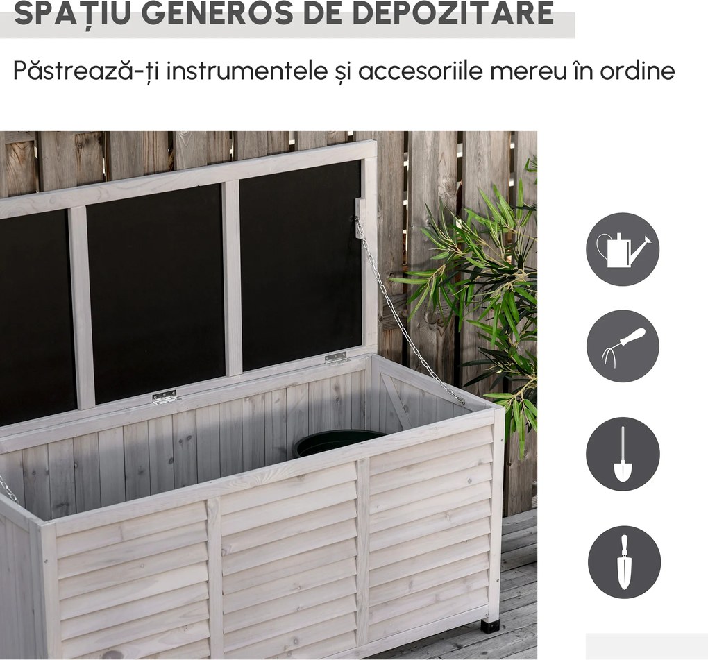 Outsunny Banca Conteiner de depozitare pentru extern si Gradina in Lemn, Gri 127Lx56Lx60Hcm | Aosom Romania