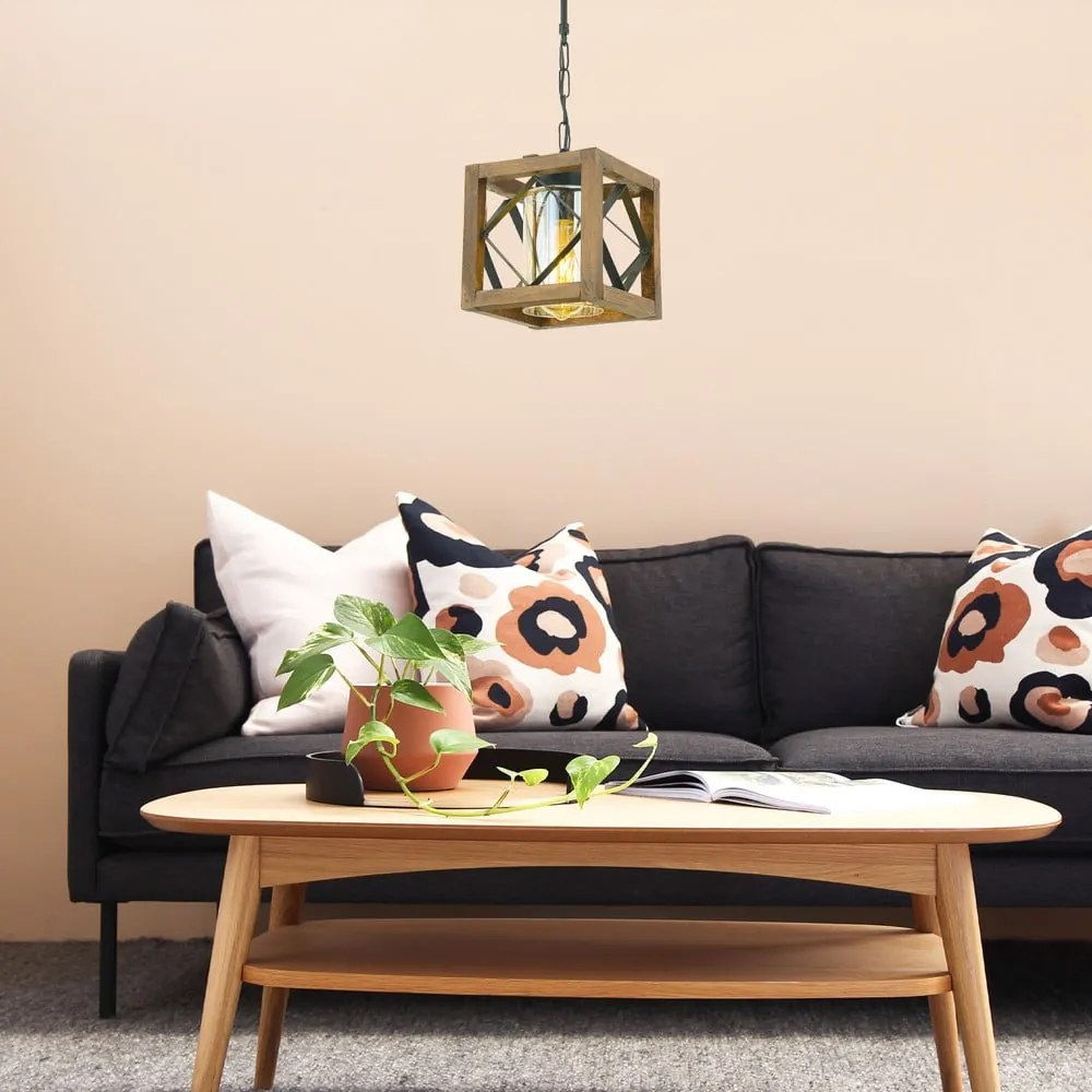 Lustră maro cu abajur din lemn/cu abajur din metal Zikzak Cam – Opviq lights