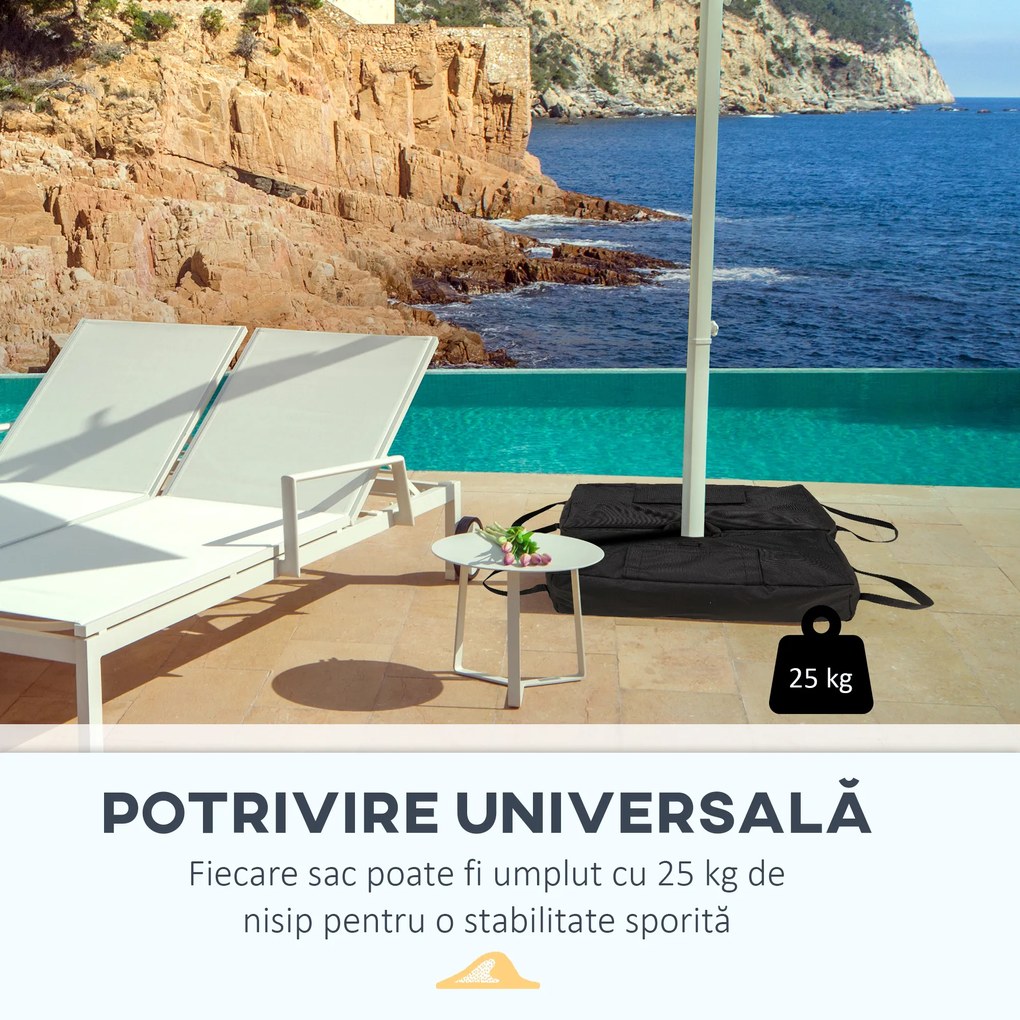 Outsunny Set 2 Baze pentru Umbrelă cu Sac Reîncărcabil cu 50 kg de Nisip, Mânere și Lopată, 50x25x18 cm, Negru | Aosom Romania