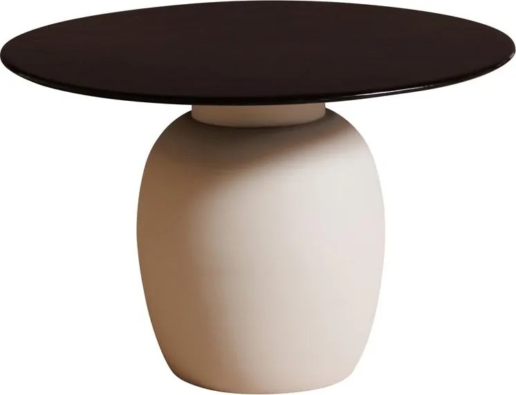 Măsuță de cafea rotundă din metal, maro și natur, cu bază în formă de vas, 42 x 60 cm, „Cappucino”