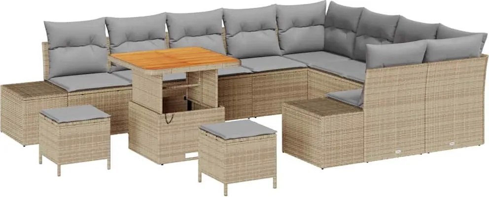vidaXL Set de canapele pentru grădină cu pernă 12 pcs Bej Rattan poli
