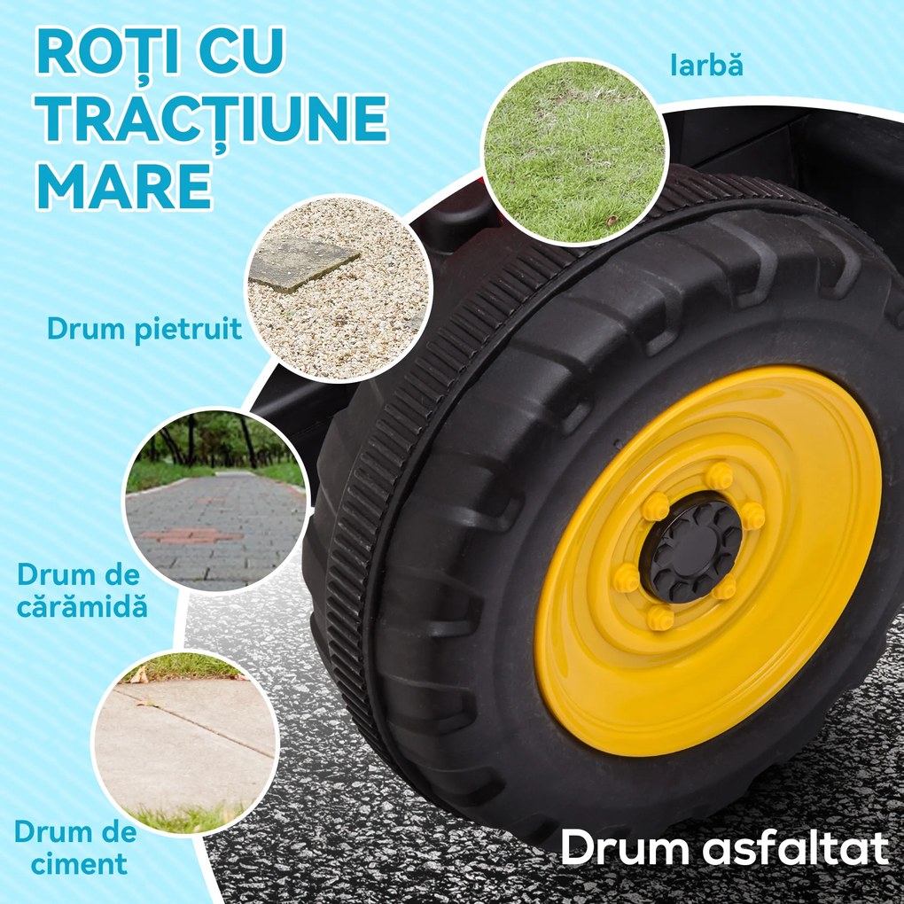 HOMCOM Tractor Electric pentru Copii cu Remorcă Detașabilă, Telecomandă și Lumini, pentru Copii 3-6 Ani, 136,5x50x52,5 cm, Roșu | Aosom Romania