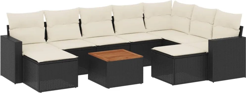 vidaXL Set canapele de grădină cu perne, 10 piese, negru, poliratan