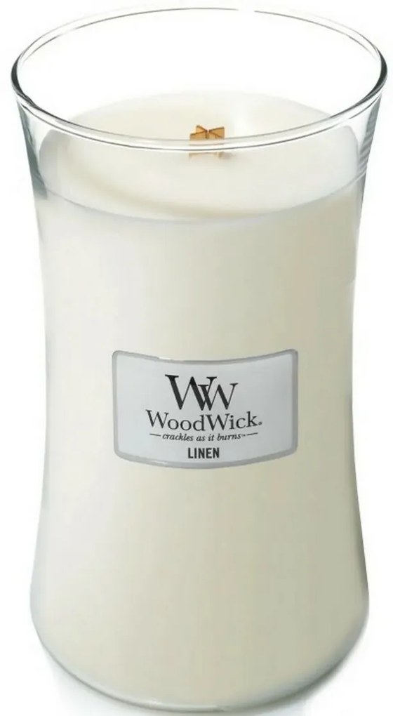Lumânare parfumată vază mare WoodWick Linen, 609 g