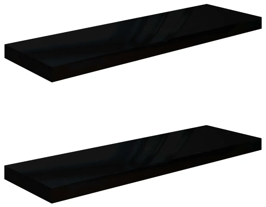 323773 vidaXL Rafturi de perete 2 buc., negru extralucios, 80x23,5x3,8 cm MDF