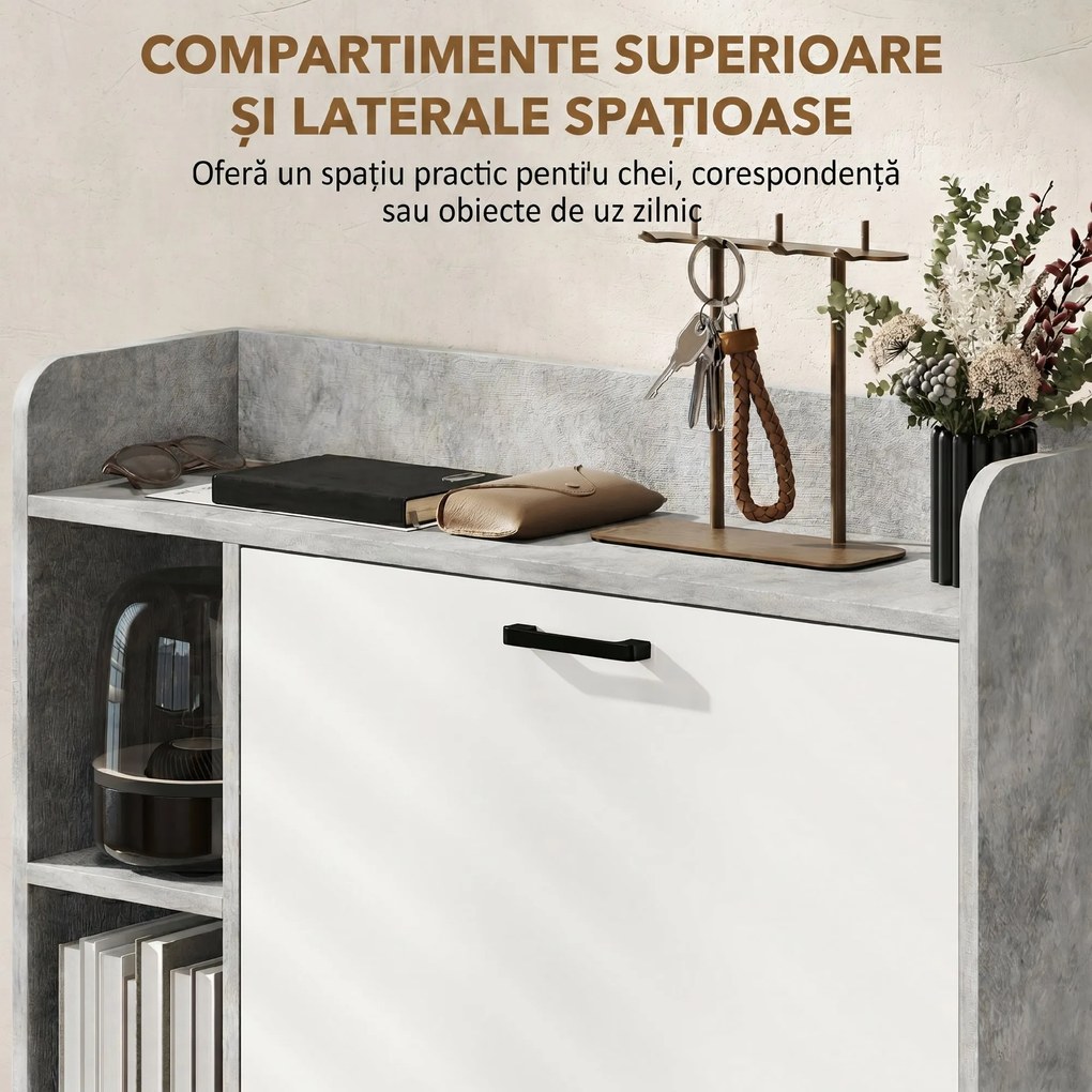 HOMCOM Dulap pentru pantofi slim cu 2 sertare rabatabile, Capacitate 15 perechi de pantofi, 83x24x90.5 cm, Gri | Aosom Romania