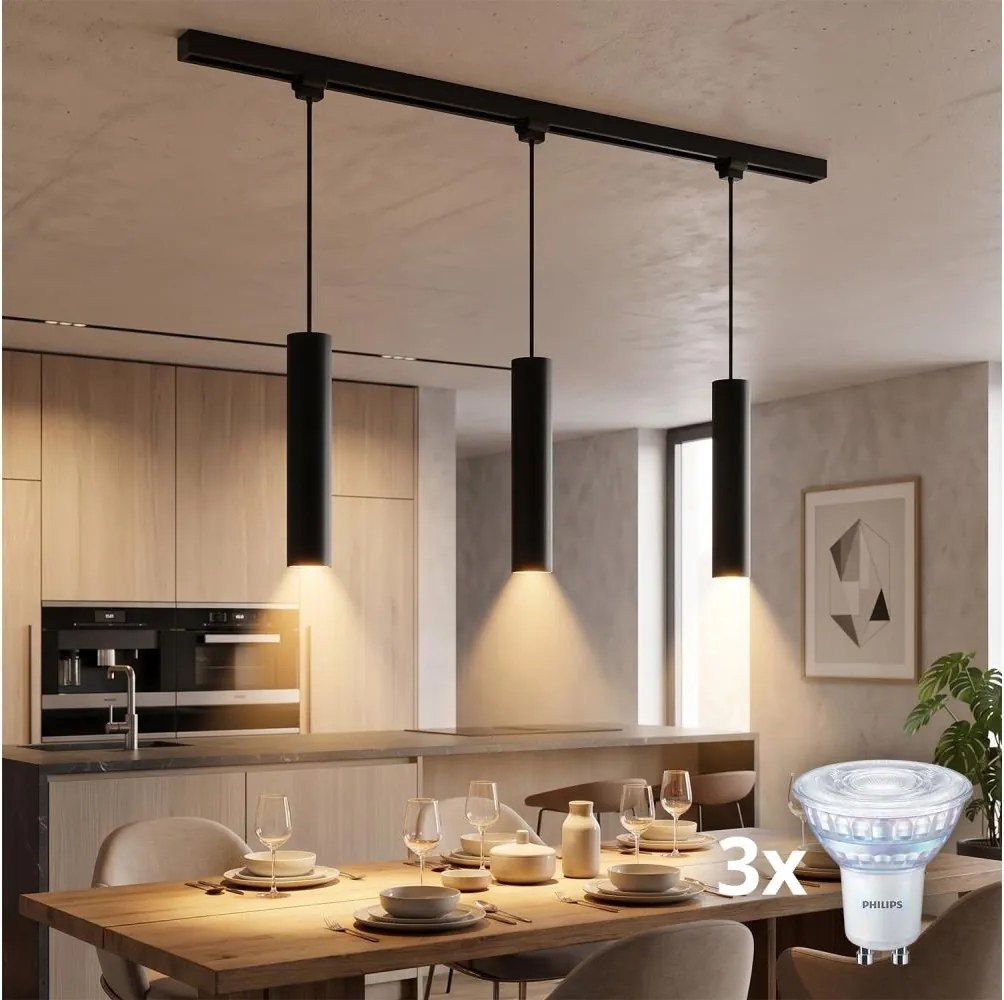 Philips-LED dimmabil, lampă suspendată pe cablu pentru sistem de șină EASYLINK, 3xGU10/7W/230V, 1m, negru