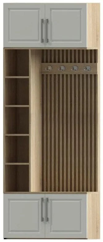 Cuier cu riflaj, rafturi si pantofar, ral 9016, h 2300 mm