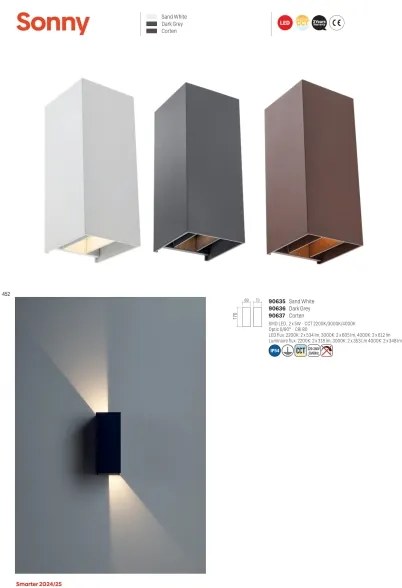 Aplică LED de exterior Redo 90636 SONNY 2xLED/5W/230V 2200/3000/4000K antracit