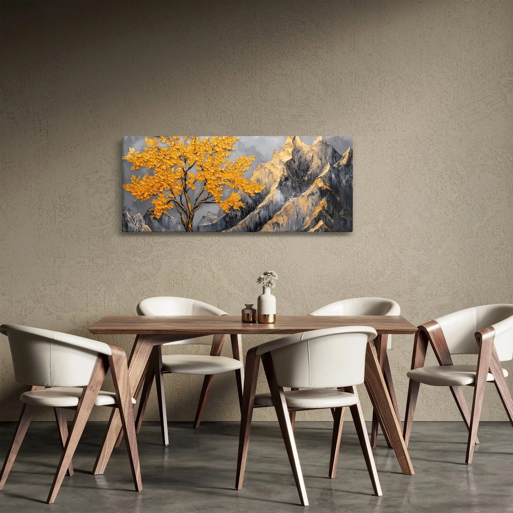 Tablou – Arbore auriu în munți (120x50 cm)