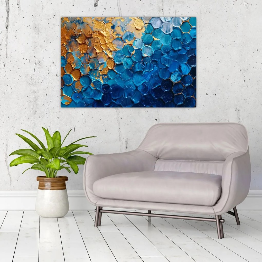 Tablou - Pictura albastru-auriu (90x60 cm)
