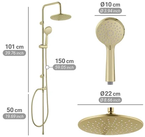 WENKO 26182100 - Sistem de duș YOUNG LINE, 101 cm, auriu