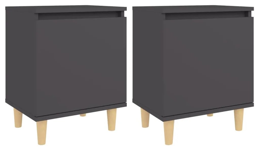805820 vidaXL Noptiere cu picioare lemn masiv, 2 buc., gri, 40x30x50 cm