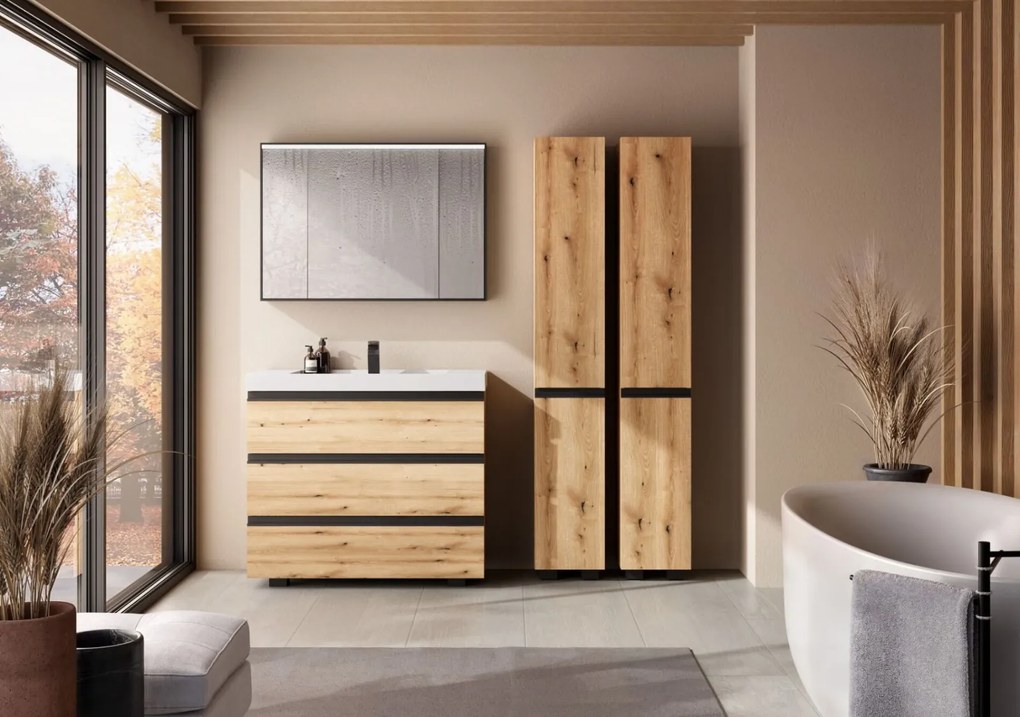 Set mobilier baie (masca suspendata cu 2 sertare si lavoar) Kolpa San Harmony 100x48xH61, stejar natur