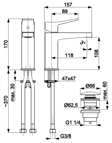 KFA Armatura 4522-825-81 - Baterie pentru lavoar cu ventil pop-up MALAGA, 17 cm, neagră