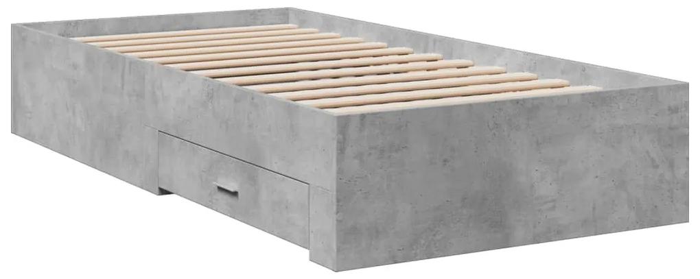 3280443 vidaXL Cadru de pat cu sertare, gri beton, 75x190 cm, lemn prelucrat