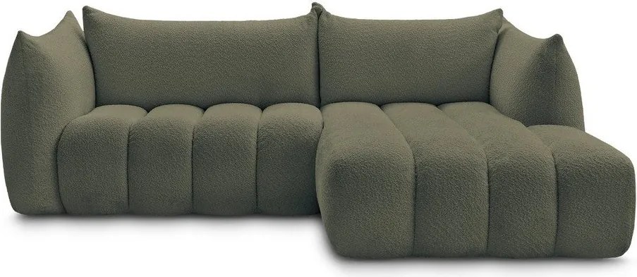 Colțar verde cu tapițerie din țesătură bouclé (cu colț pe partea dreaptă/cu șezlong) Azra – Bobochic Paris