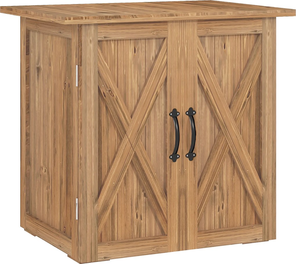 Outsunny Dulap de Exterior din Lemn cu 2 Uși, Căsuță de Grădină pentru Unelte cu Acoperiș Impermeabil, 77x55x72 cm, Maro | Aosom Romania
