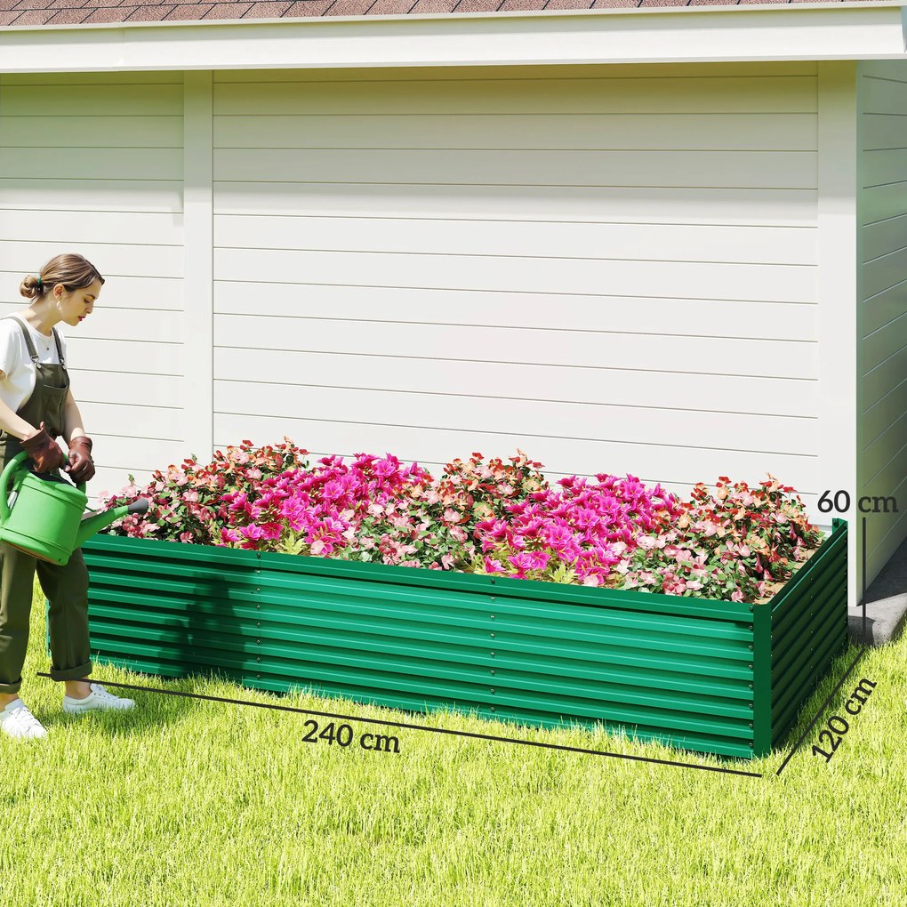 Outsunny Jardinieră ridicată galvanizată dreptunghiulară pentru exterior - fund deschis - 240 x 120 x 60cm, verde | Aosom Romania