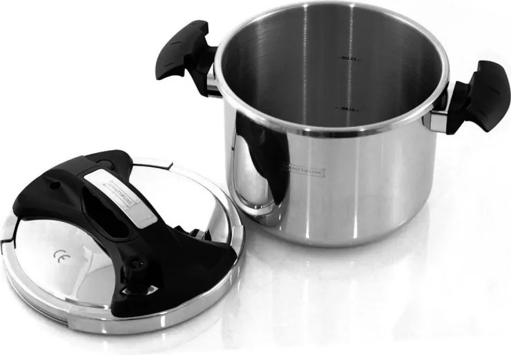 Oala sub presiune Royalty Line RL-PS6L, 6 L, 80 kPa, Otel inoxidabil, Supapa de siguranta, Inductie, Argintiu