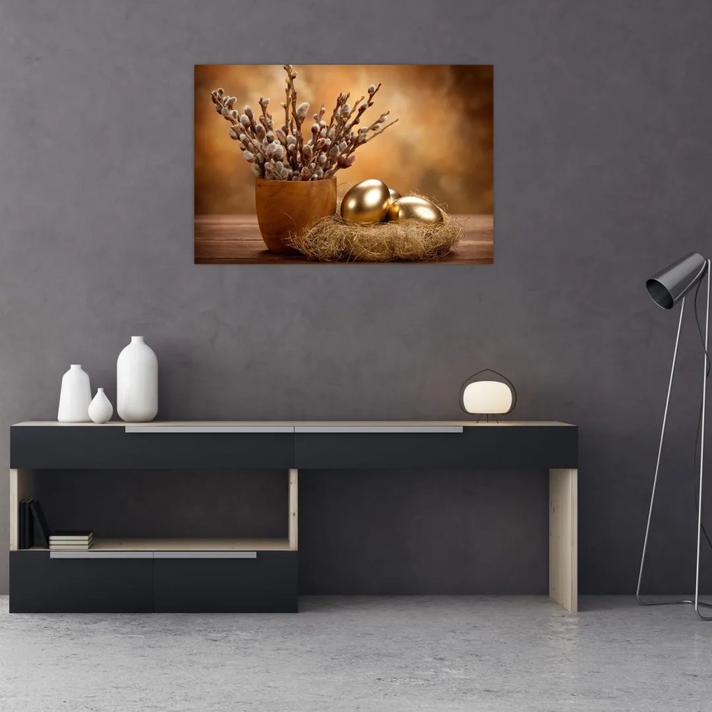 Tablou cu ou și pisicuțe (90x60 cm)