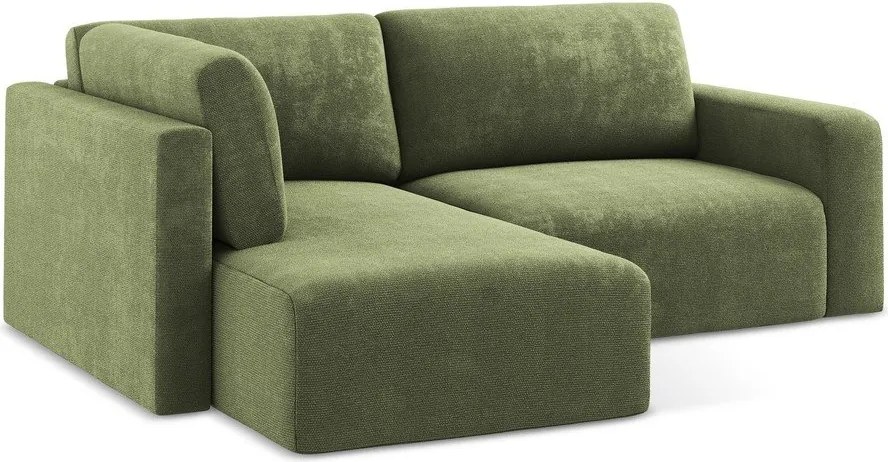 Colțar verde extensibil/cu spațiu de depozitare cu tapițerie din chenille (cu colț pe partea stângă/în formă de ”L”) Kona – Makamii