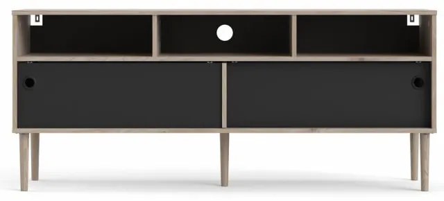 Comoda TV neagra cu decor de stejar Jackson Hickory, ELISEO