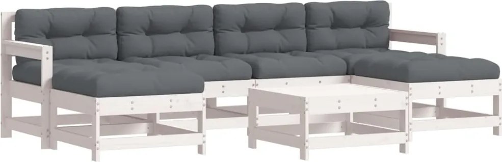 vidaXL Set mobilier de grădină cu perne, 7 piese, alb, lemn masiv