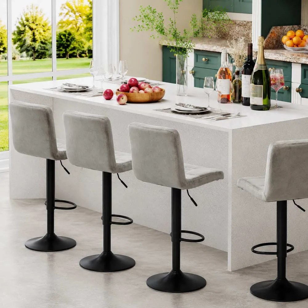 Scaun de bar gri confortabil din catifea cu design modern si baza metalica ABS 191B