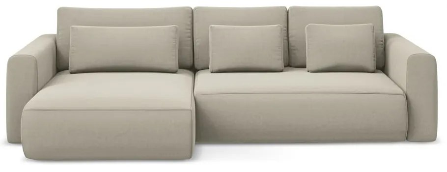 Colțar bej extensibil/cu spațiu de depozitare cu tapițerie din catifea (cu colț pe partea stângă/cu șezlong) Kapua – Makamii