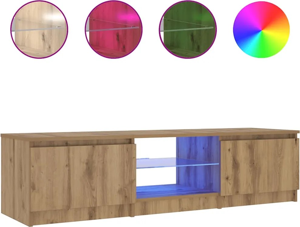 vidaXL Dulap TV cu LED stejar artizanal 140x40x36 cm lemn prelucrat