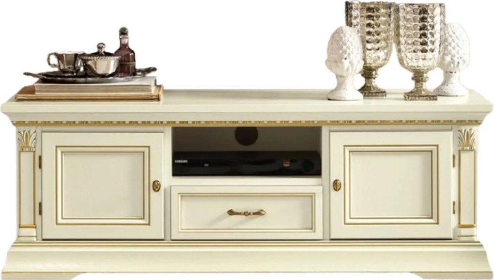 Comodă TV lemn masiv nuc Victoria Crem/, 170 × 51 × 50 cm