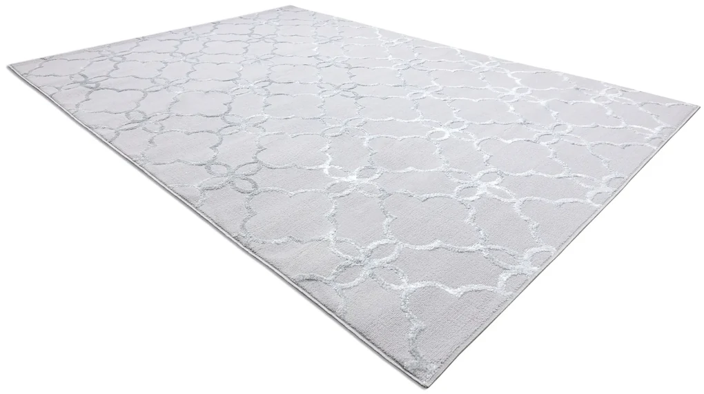 Covor MEFE modern 8504 Spalier, Flori structural două niveluri de lână gri / alb