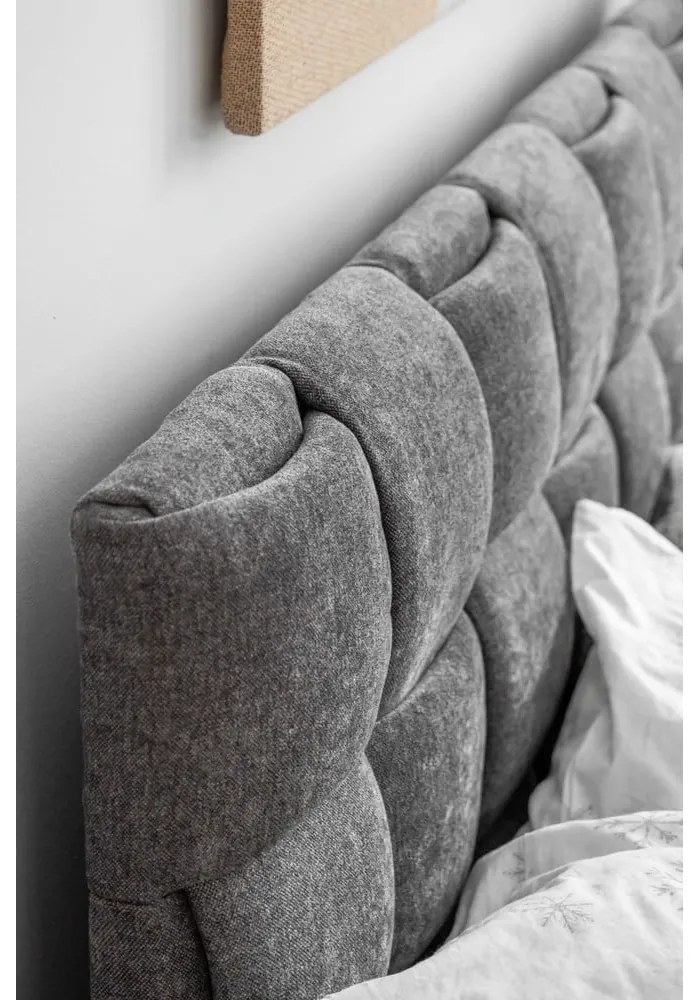 Pat matrimonial gri tapițat cu somieră 180x200 cm Eve – Miuform