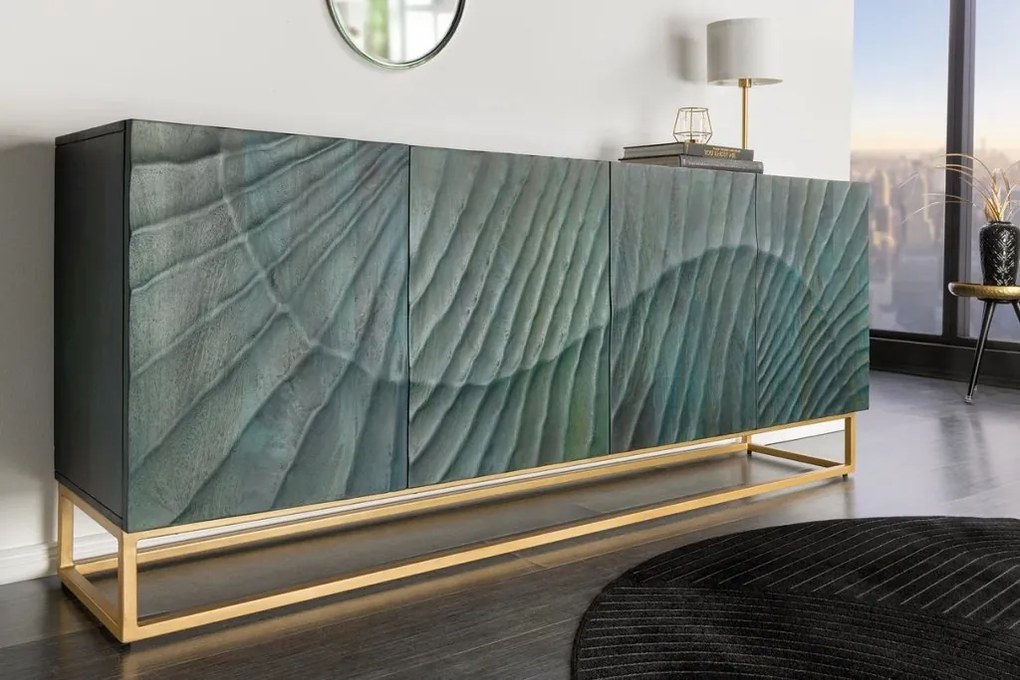 Comoda din lemn de mango Scorpion 180cm, turcoaz