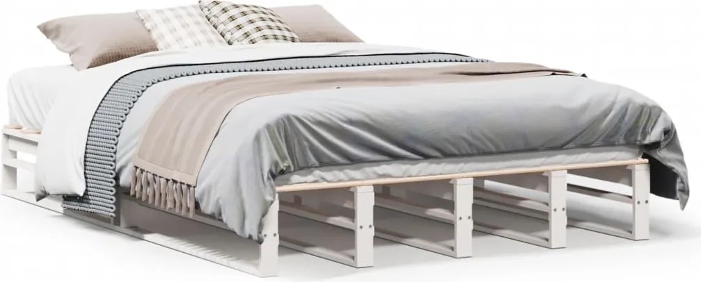 vidaXL Cadru de pat fără saltea, alb, 140x190 cm, lemn masiv de pin