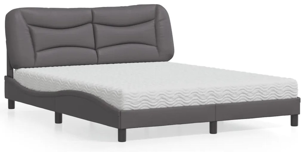 vidaXL Pat cu saltea, gri, 160x200 cm, piele ecologică