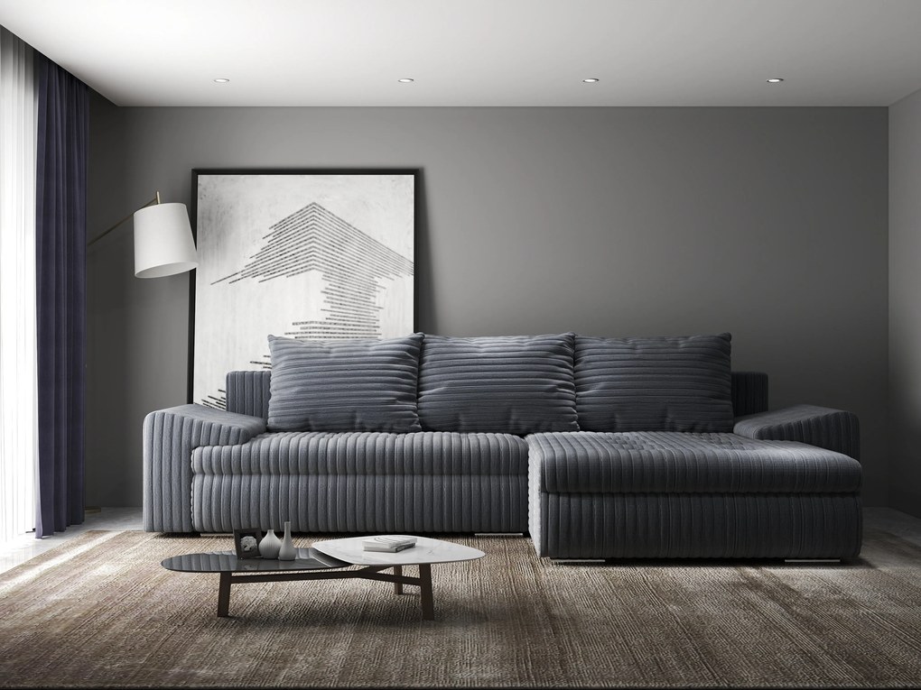 Colțar extensibil dumonde cu ladă de depozitare si sezut confortabil din spuma high-density, Leonardo Ambience Gri 260x185 cm II