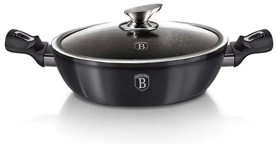 Cratiță marmorată cu capac 30 cm, 4.8 L Berlinger Haus Carbon Pro Collection BH 7111, antiaderentă cu titan, potrivită pentru inducție