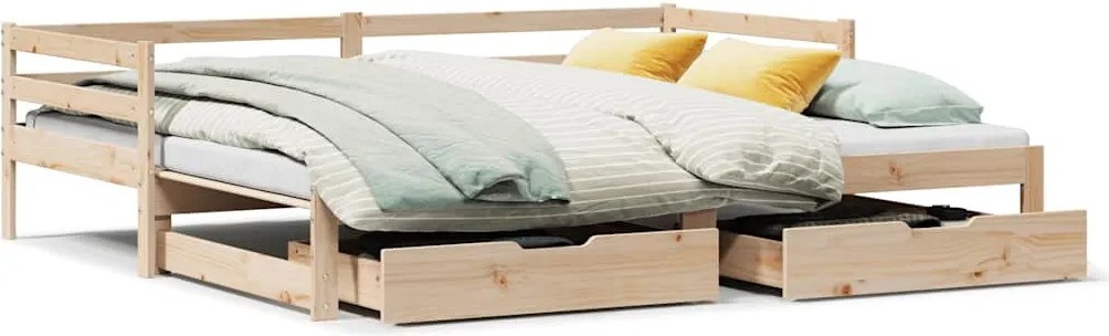 vidaXL Pat de zi cu sertare, 90x200 cm, lemn masiv pin