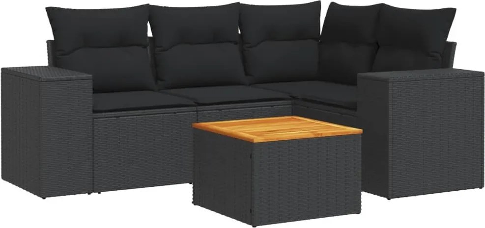 vidaXL Set mobilier de grădină cu perne, 5 piese, negru, poliratan