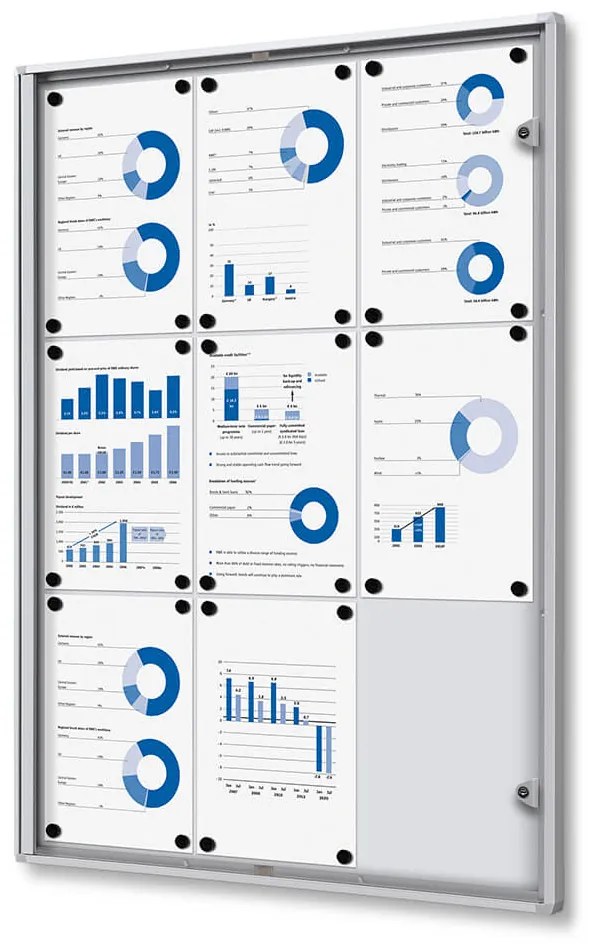 Vitrina informații interioare Economy 9 x A4 - spate din tablă, aluminiu